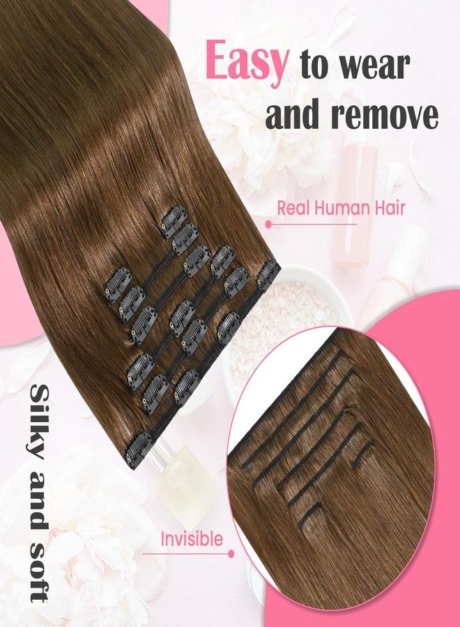 Aison Light Brown Clip in Hair Extensions Real Human Hair 70G 100% Remy Human Hair Clip in Extensions for Women 7pcs 16clips One Pack (22 Inch #6) Golden brown hair extensions - Image 2